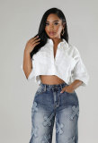 Solid Color 3/4 Sleeve Short Shirt XHXF-962