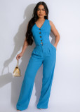 Sleeveless Solid Vest And Pants Two Piece Set AIL-265