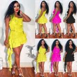 Ruffled One-shoulder Slash Neck Two Piece Skirt Set YNSF-2630