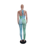 Print Patchwork Halter Backless Jumpsuit QYXZ-9926