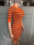 Stripe Knits O Neck Slim Mini Dress OSM-4410