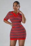 Stripe Knits O Neck Slim Mini Dress OSM-4410