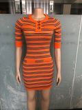 Stripe Knits O Neck Slim Mini Dress OSM-4410