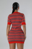 Stripe Knits O Neck Slim Mini Dress OSM-4410
