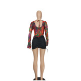 Sexy Mesh Printed Drawstring Top YD-8803