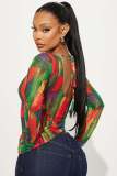 Sexy Mesh Printed Drawstring Top YD-8803