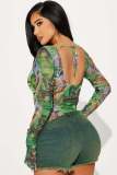Sexy Mesh Printed Drawstring Top YD-8803
