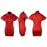 Solid Color Ruffle Sleeve Large Collar Midi Dress TE-4664