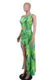 Sexy Slash Shoulder Print Split Two Piece Skirts Set XHXF-399