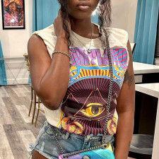Sleeveless Print Casual T Shirt GYZY-8890