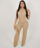 Hollow Out Knits Sleeveless Solid Color Suit TR-1295