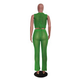 Hollow Out Knits Sleeveless Solid Color Suit TR-1295