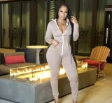 Solid Color Zipper Hooded Jumpsuit HNIF-187
