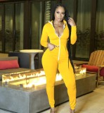 Solid Color Zipper Hooded Jumpsuit HNIF-187