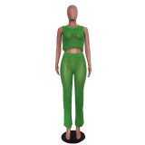 Hollow Out Knits Sleeveless Solid Color Suit TR-1295