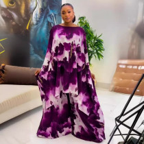 Fashion Print Shawls Tops And Wide Leg Pants 2 Piece Set NY-10732
