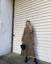 Casual Solid Knits Long Sleeve Maxi Dress GFQS-5513