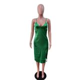 Sexy Solid Color Sling Split Midi Dress BS-1362
