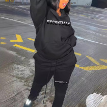 Plus Size Letter Print Long Sleeve Hooded Pants Set ZDF-33212