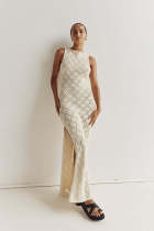 Hollow Out Mesh Knit Split Maxi Dress GFQS-1205