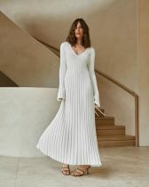 Fashion Knits V Neck Long Sleeve Maxi Dress GFQS-0728-1