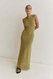 Hollow Out Mesh Knit Split Maxi Dress GFQS-1205