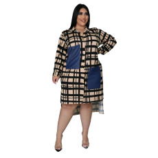 Plus Size Check Printed Patchwork Shirt Dress HNIF-089