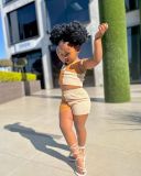 Kids Gril's Color Block Backless Vest Two Piece Shorts Set GYAY-M8035 