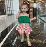 Kids Girls's Wrap Chest Tops And Floral Shorts 2 Piece Set GYAY-M8066 