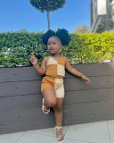 Kids Gril's Color Block Backless Vest Two Piece Shorts Set GYAY-M8035 