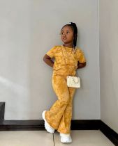 Kids Girl's Gold Velvet Short Sleeve Pants Suit GYAY-M8025 