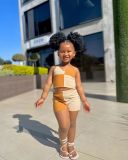 Kids Gril's Color Block Backless Vest Two Piece Shorts Set GYAY-M8035 