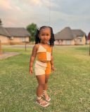 Kids Gril's Color Block Backless Vest Two Piece Shorts Set GYAY-M8035 