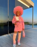 Kids Girl's Pink Long Sleeve Coat Two Piece Skirt Set GYAY-M8083 