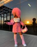 Kids Girl's Pink Long Sleeve Coat Two Piece Skirt Set GYAY-M8083 