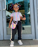 Kids Girl's Rainbow Stripe Print Two Piece Pants Set GYAY-M8063 