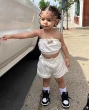Kids Girl's Wrap Chest Tops Shorts Two Piece Set GYAY-M8067 