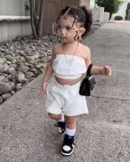Kids Girl's Wrap Chest Tops Shorts Two Piece Set GYAY-M8067 