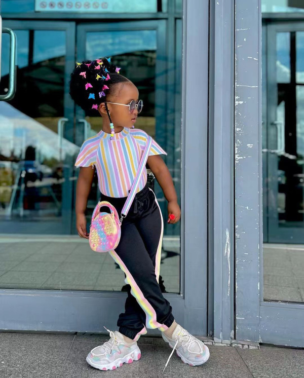 Kids Girl's Rainbow Stripe Print Two Piece Pants Set GYAY-M8063 