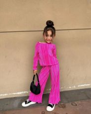 Kids Girl's Solid Loose Pleated Casual Two Piece Set GYAY-M8082 
