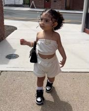 Kids Girl's Wrap Chest Tops Shorts Two Piece Set GYAY-M8067 