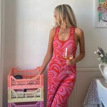 Sexy Print Backless Back Crossed Split Long Dress GFQS-042