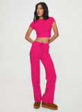 Solid Color Short Sleeve Pants Two Piece Set YD-8806