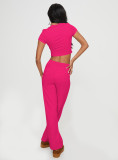 Solid Color Short Sleeve Pants Two Piece Set YD-8806