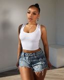Embroidered Cross Denim Shorts MEM-88551