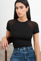 Mesh Patchwork Short Sleeve Slim T Shirts MZ-2846