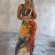 Sexy Slash Shoulder Print Long Skirts Two Piece Set NY-10758