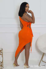 Solid Color Slash Shoulder Bandage Dress MXDF-6143