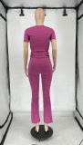 Solid Color Short Sleeve Pants Two Piece Set QXLB-10081