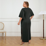 Plus Size Half Sleeve Tassel Split Long Dress GDAM-218386